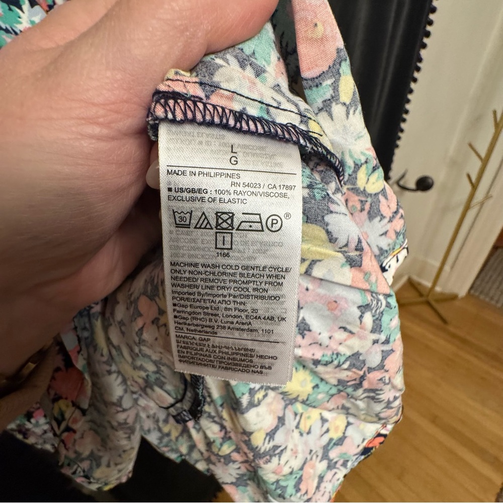 Gap Women’s Size L Relaxed Smocked Splitneck‎ Mini Dress Spring Floral - Picture 8 of 11